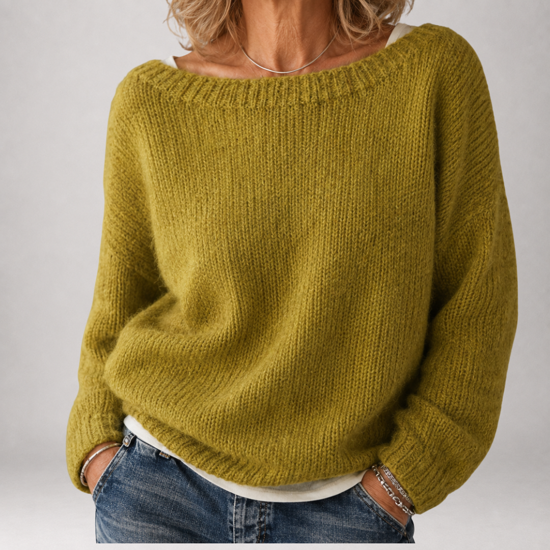 Brienne Grobstrickpullover mit U-Boot-Ausschnitt in Chartreuse-Grün