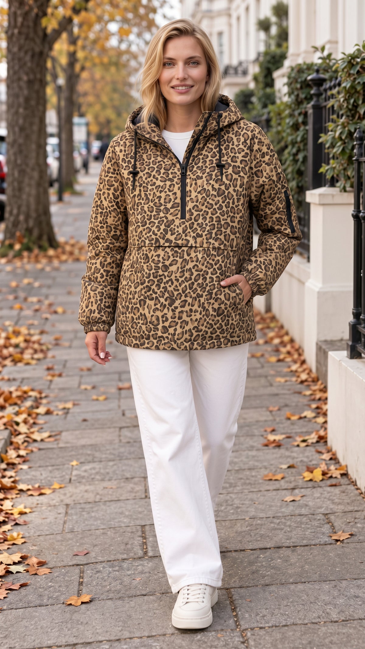 Leo-Urban - Kapuzenpullover mit leopardenmuster und kängurutasche