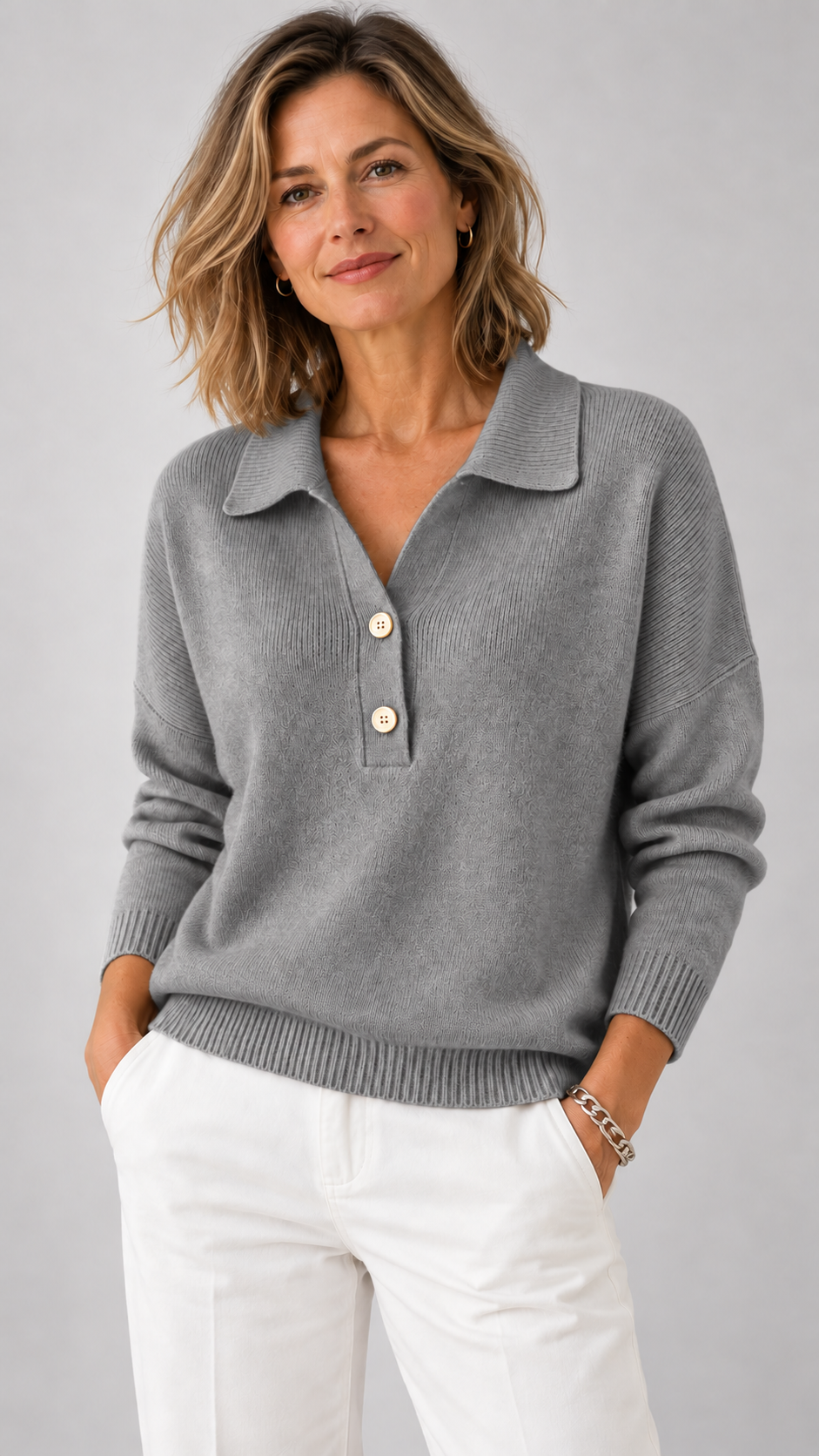 Adaline Polo-Strickpullover in Haferbeige