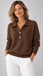 Adaline Polo-Strickpullover in Haferbeige