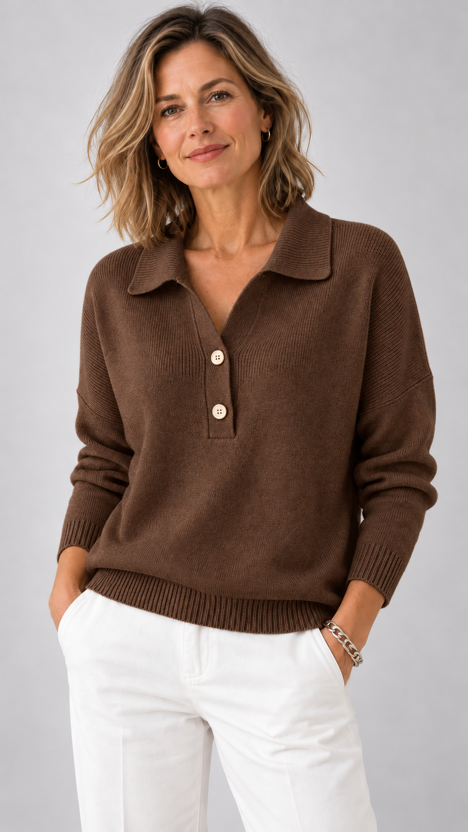 Adaline Polo-Strickpullover in Haferbeige