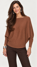 Strickpullover mit U-Boot-Ausschnitt – Karamell – Vorderansicht