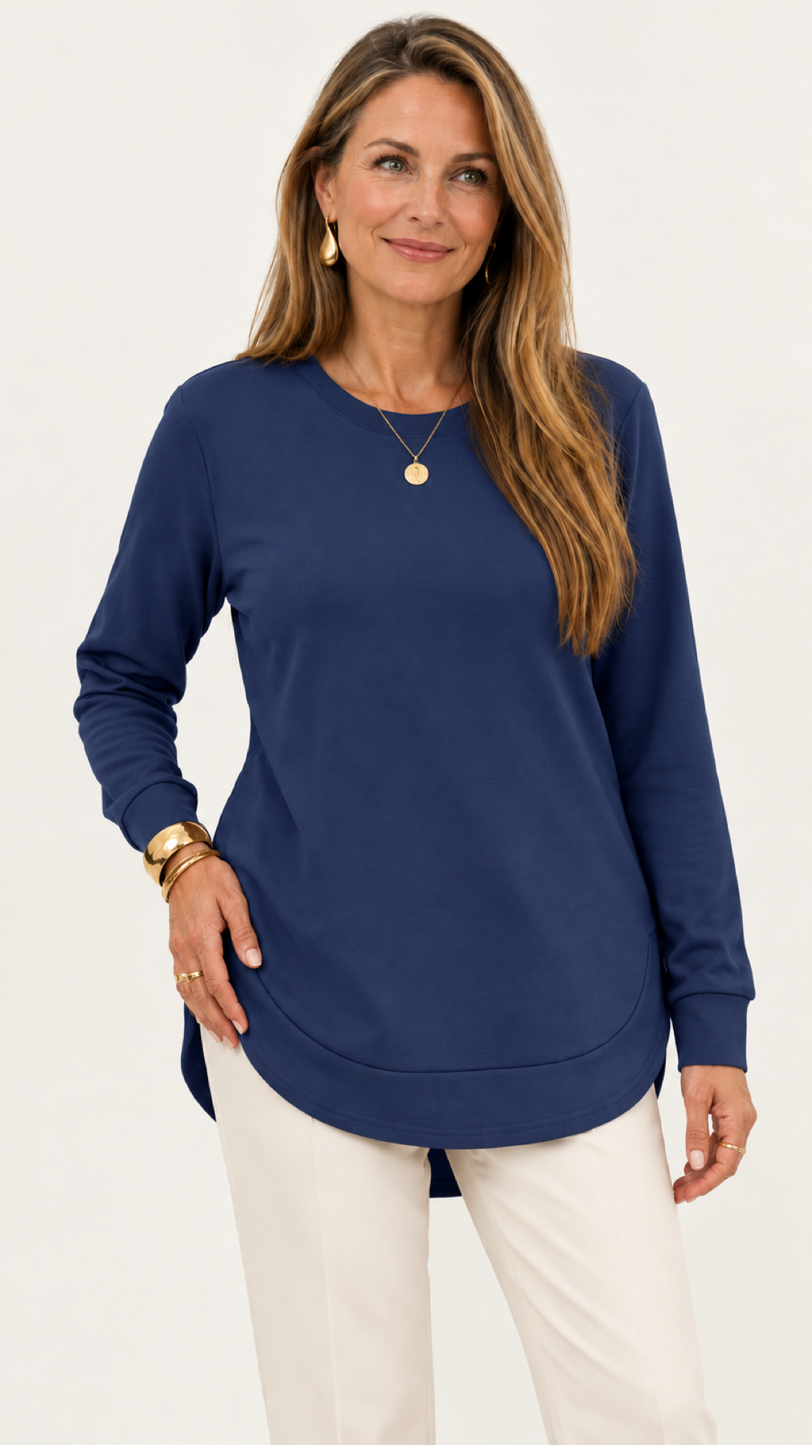 Sweatshirt mit geschwungenem Saum – Marineblau – Vorderansicht