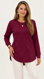 Sweatshirt mit geschwungenem Saum – Weinrot – Vorderansicht