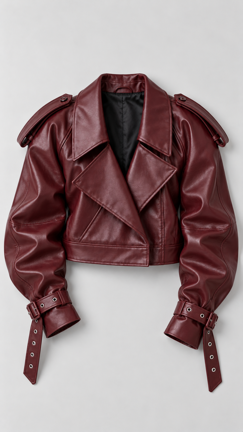 Deena – Bordeauxrote Kunstlederjacke, Produktansicht