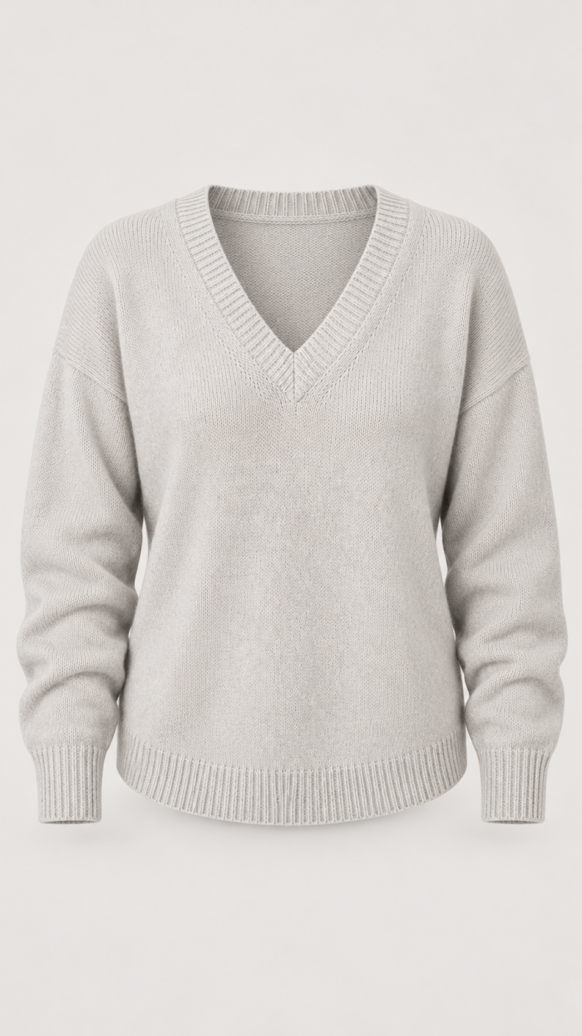 Hesper V-Ausschnitt-Strickpullover in Hellgrau – Produktansicht