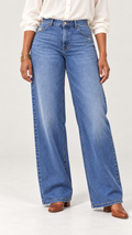 Blaue Retro-Weitbein-Jeans ohne Gürtel – Detailansicht