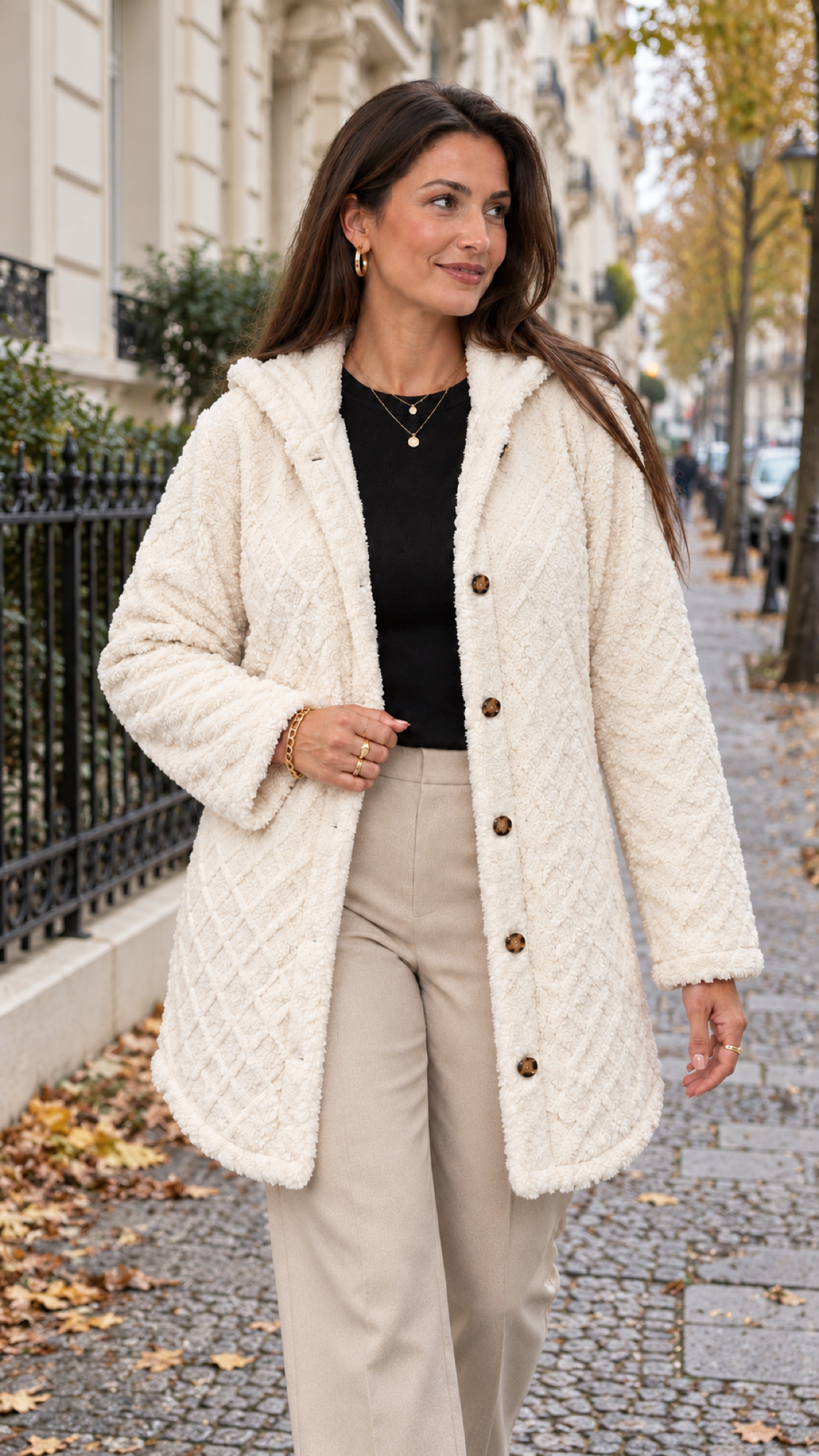Damen Steppjacke mit Kapuze in Weiß – Berlin Lifestyle