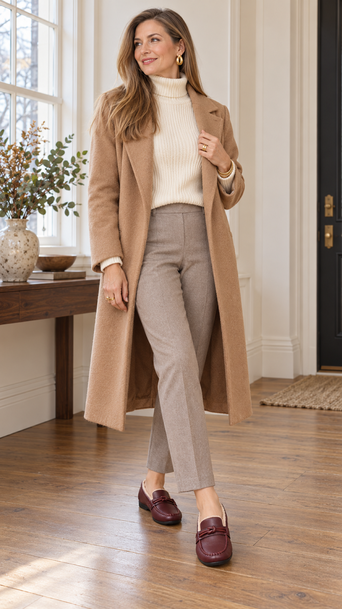 Gefütterte Slipper mit Knotendetail – Burgunder – Ansicht 2