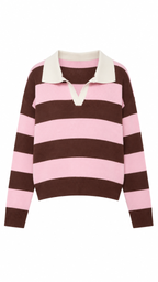 Marit – Gestreifter Strickpullover, Rosa/Braun