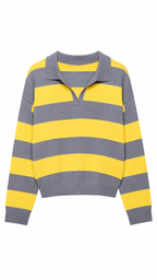 Marit – Gestreifter Strickpullover, Grau/Gelb