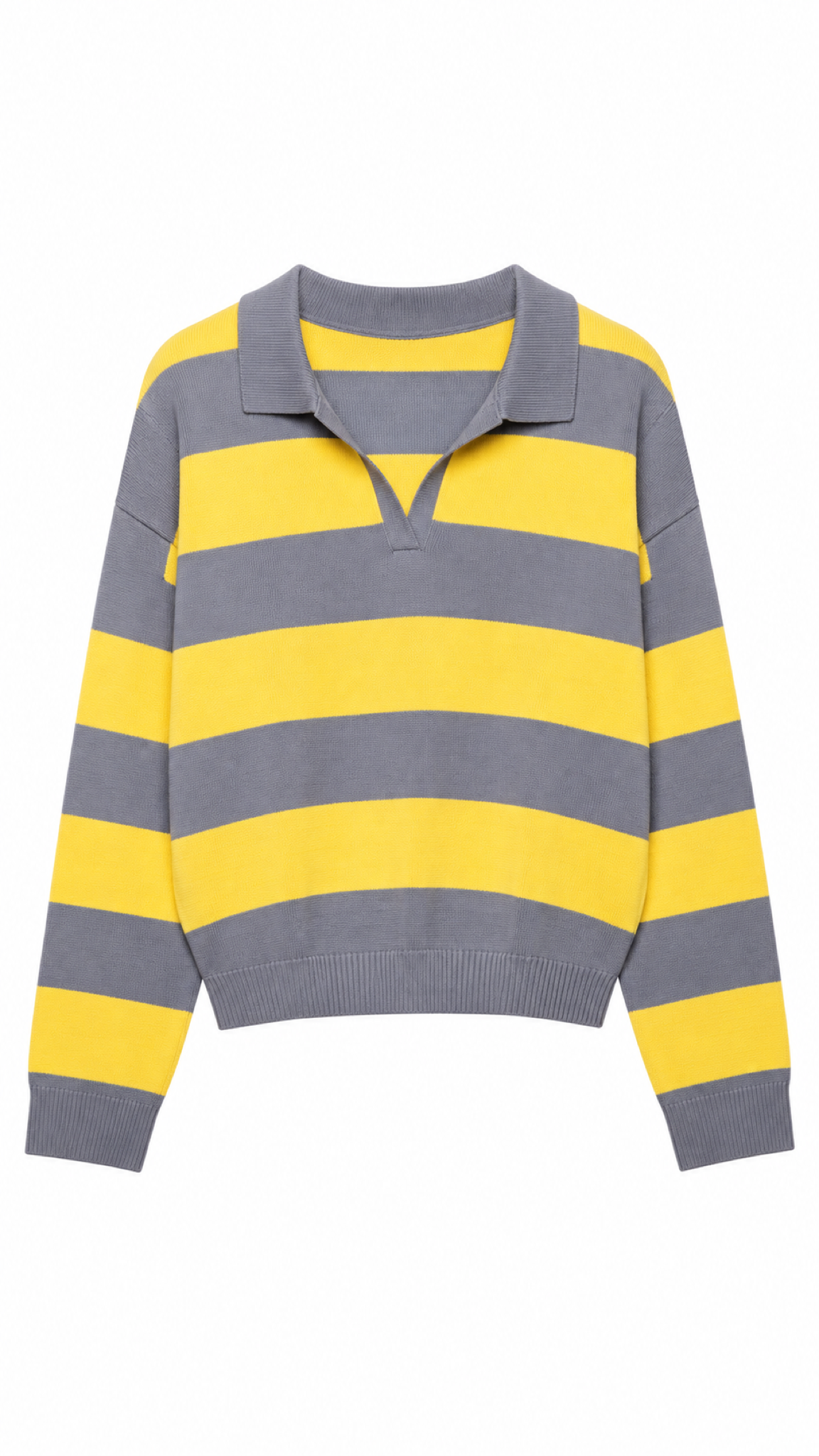 Marit – Gestreifter Strickpullover, Grau/Gelb