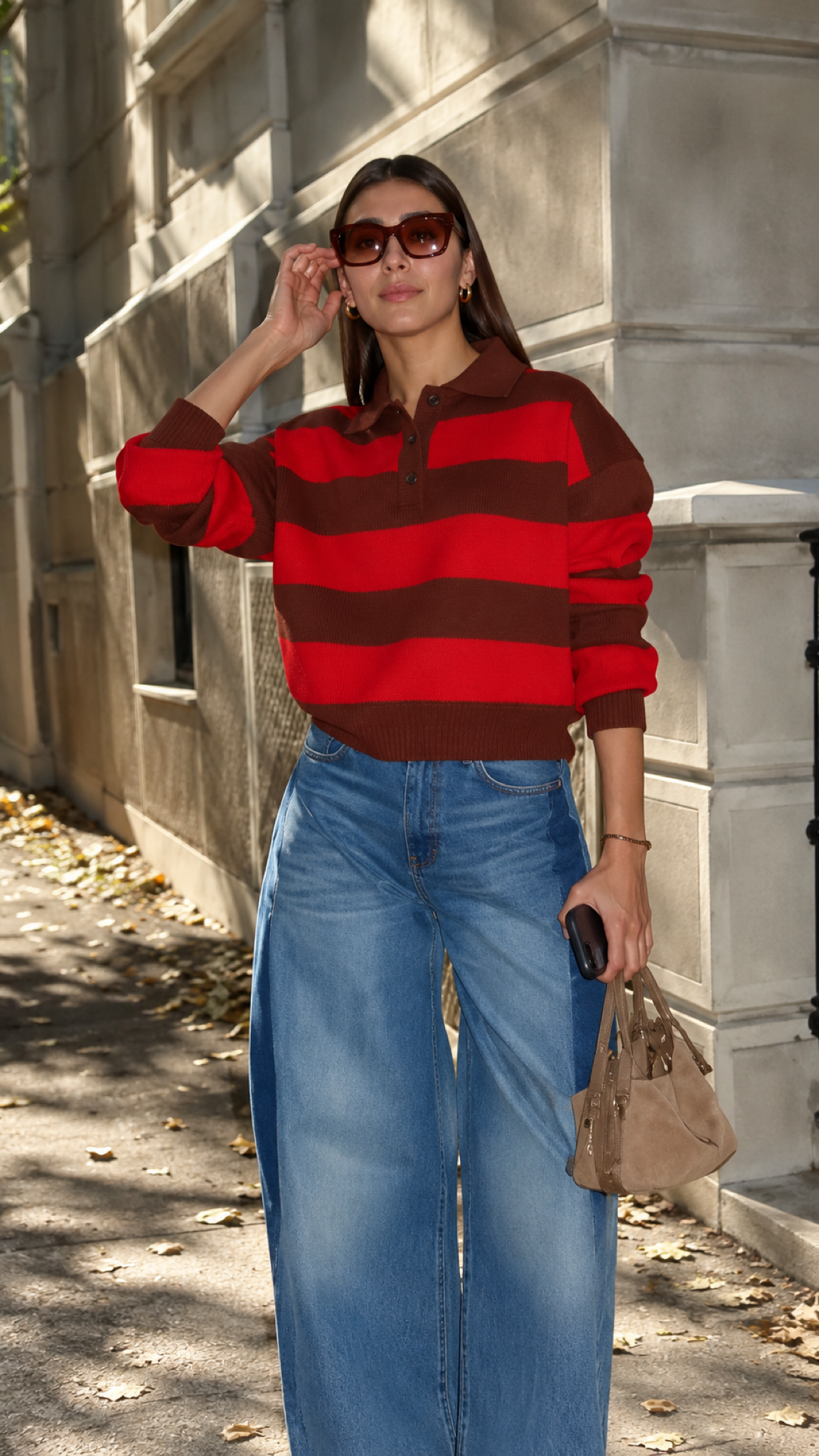 Marit – Gestreifter Strickpullover, Rot/Braun