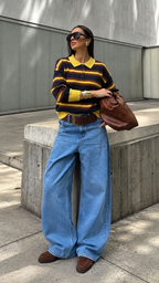 Marit – Gestreifter Strickpullover, Dunkelblau/Gelb