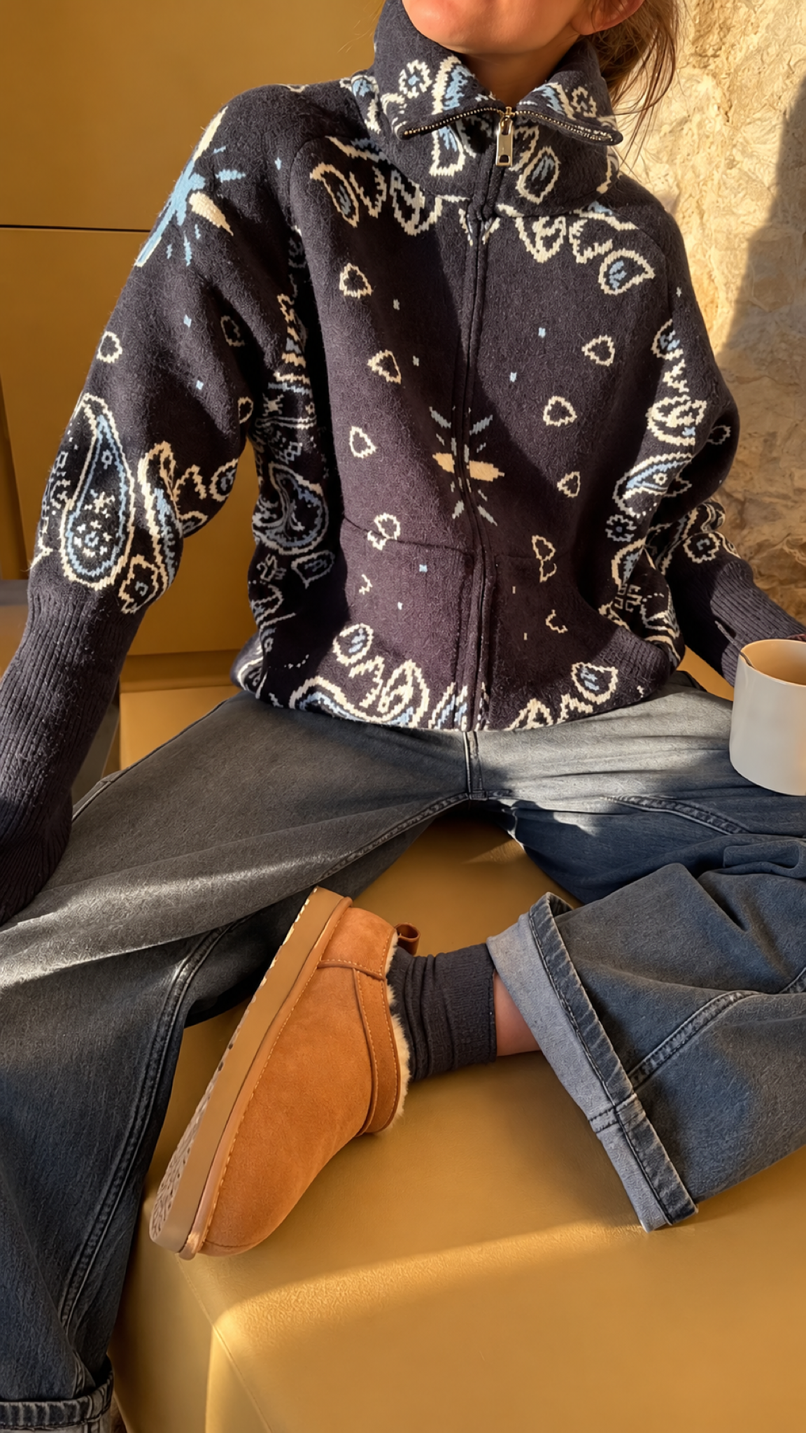 Silja Jacquard-Strickjacke mit Paisleymuster – Dunkelgrau