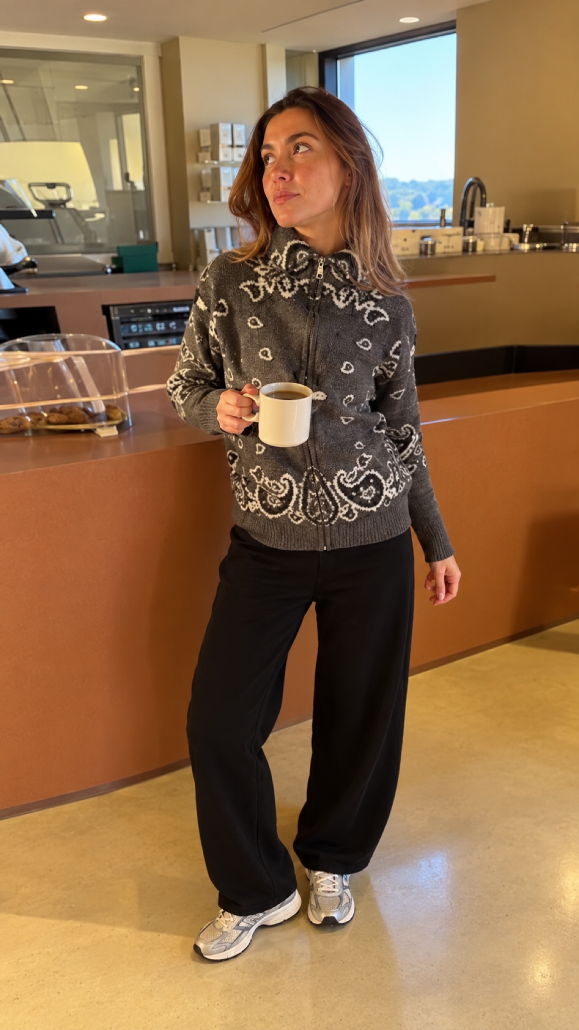 Silja Jacquard-Strickjacke mit Paisleymuster – Dunkelgrau